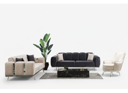 Luxury Sofa Set Three-Seater Armchair Couch Beige Fabric Sofa Sofas 3-piece Set