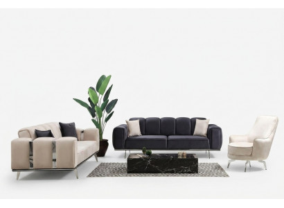 Luxury Sofa Set Three-Seater Armchair Couch Beige Fabric Sofa Sofas 3-piece Set