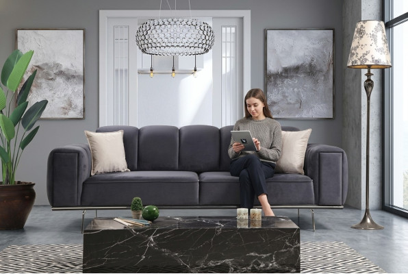 Modern three-seater couch fabric sofa upholstered sofa gray sofa fabric 3 seats