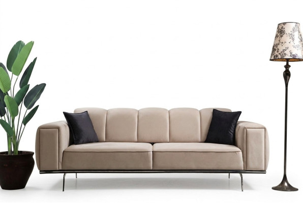 Luxury fabric three-seater upholstered sofa beige fabric sofa 3 seat