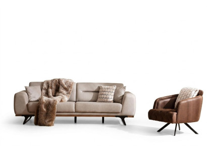 Classic sofa set upholstered fabric sofa three-seater armchair beige upholstered sofa