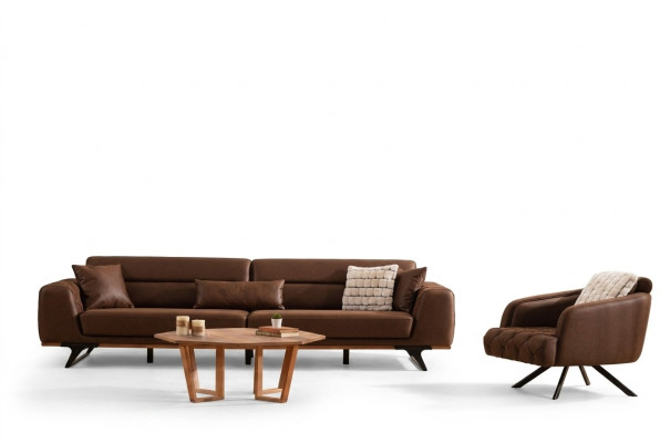 Complete couch set four-seater armchair couch brown fabric sofa sofas
