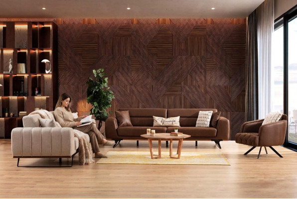 Four-seater and three-seater sofa set, armchair, brown couch, upholstered sofa, sofa.