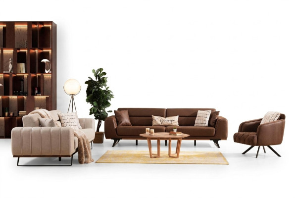 Four-seater and three-seater sofa set, armchair, brown couch, upholstered sofa, sofa.