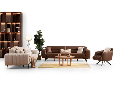 Four-seater and three-seater sofa set, armchair, brown couch, upholstered sofa, sofa.