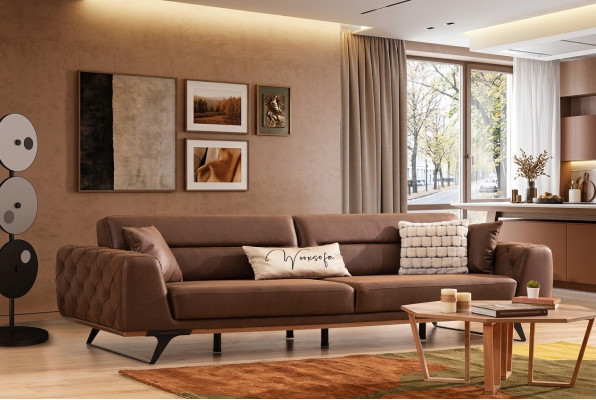 Chesterfield four-seater couch faux leather brown sofa 4-seater upholstery