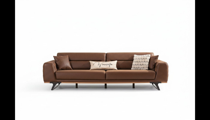 Chesterfield four-seater couch faux leather brown sofa 4-seater upholstery