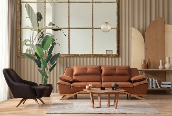 Couch set three-seater armchair fabric sofa upholstered sofa 2-piece sofa brown