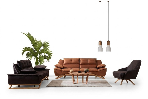 Sofa set fabric sofa upholstery sofa three-seater armchair brown sofa 3-piece