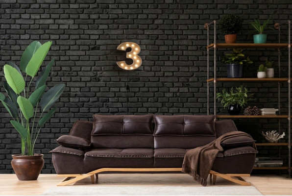 Couch Three-Seater Fabric Sofa Design Sofa Three-Seater Upholstered Sofa Black