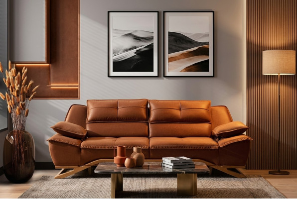 Three-seater fabric sofa couch brown sofa 3-seater upholstered sofa modern