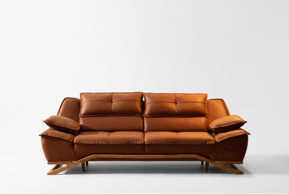 Three-seater fabric sofa couch brown sofa 3-seater upholstered sofa modern