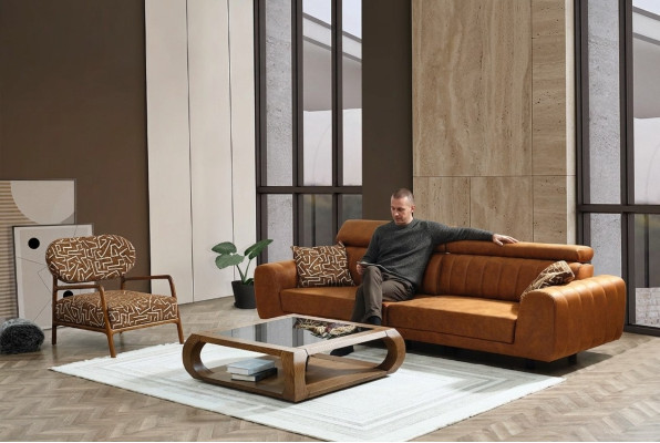 Complete sofa set four-seater armchair sofa brown faux leather sofas