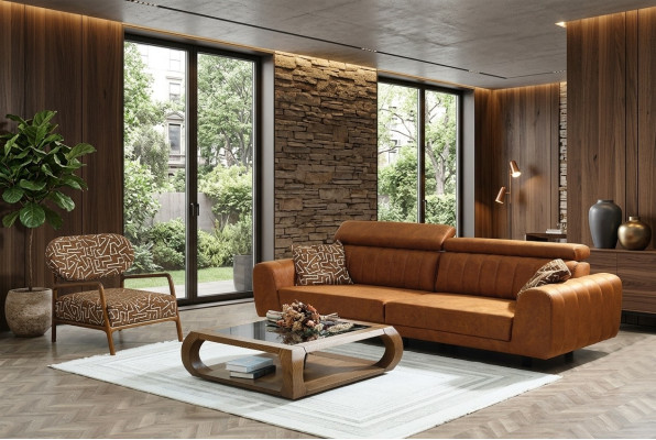 Complete sofa set four-seater armchair sofa brown faux leather sofas