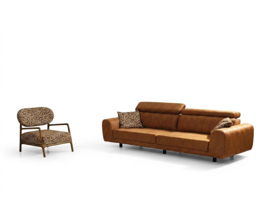Complete sofa set four-seater armchair sofa brown faux leather sofas