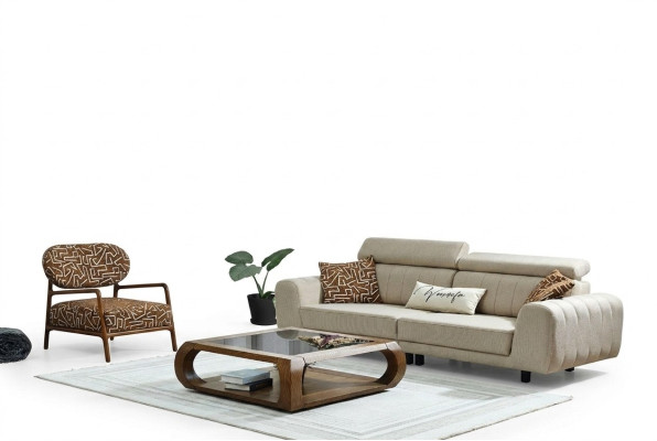 Sofa set fabric sofa upholstered sofa three-seater armchair beige sofa 2-piece
