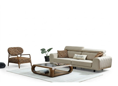 Sofa set fabric sofa upholstered sofa three-seater armchair beige sofa 2-piece
