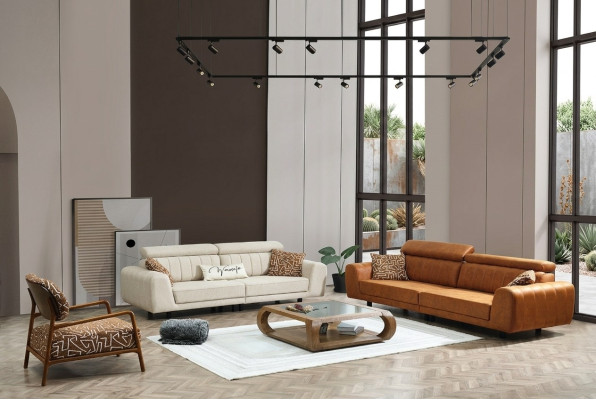 Four-seater, three-seater armchair couch set, brown 3-piece upholstered sofa set