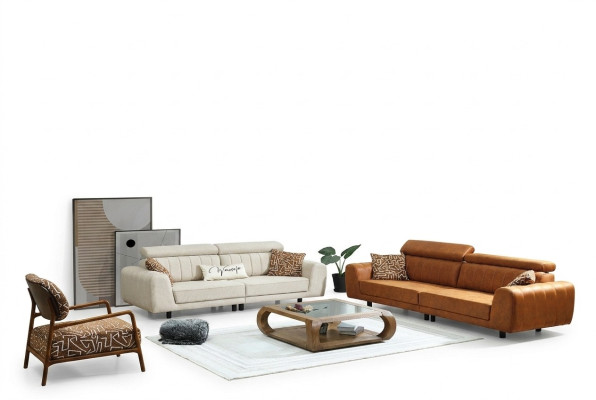 Four-seater, three-seater armchair couch set, brown 3-piece upholstered sofa set
