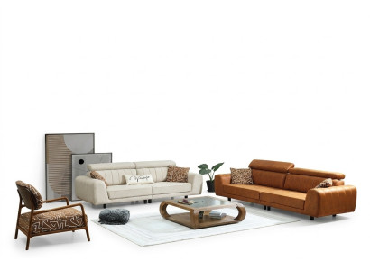 Four-seater, three-seater armchair couch set, brown 3-piece upholstered sofa set