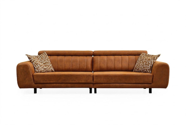 Luxury Four-Seater Couch Brown Faux Leather Sofa 4-Seater Upholstered Sofa