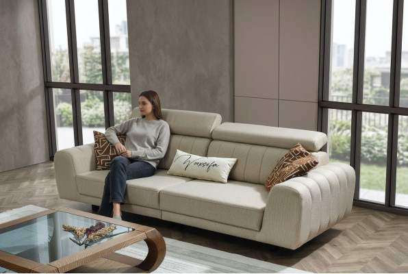 Fabric sofa couch three-seater design sofa 3-seater upholstered sofa beige