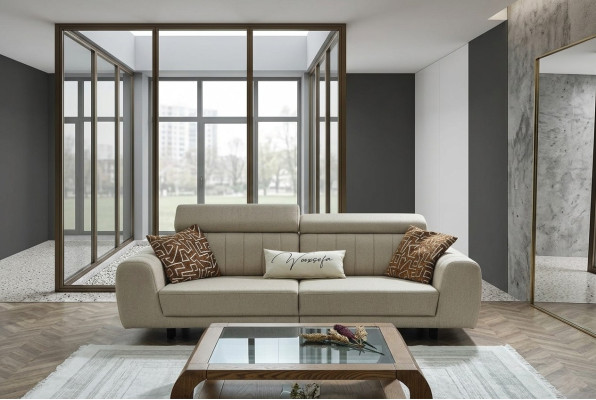 Fabric sofa couch three-seater design sofa 3-seater upholstered sofa beige