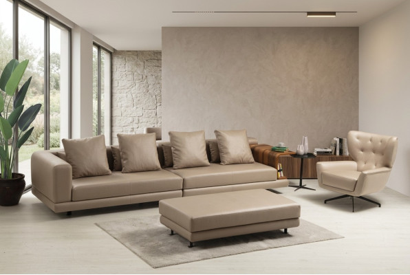 Upholstered sofa set four-seater armchair beige sofa 2-piece faux leather
