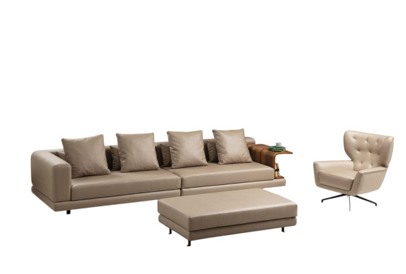 Upholstered sofa set four-seater armchair beige sofa 2-piece faux leather