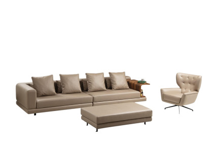 Upholstered sofa set four-seater armchair beige sofa 2-piece faux leather