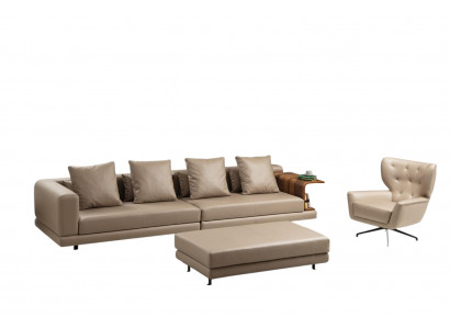 Upholstered sofa set four-seater armchair beige sofa 2-piece faux leather