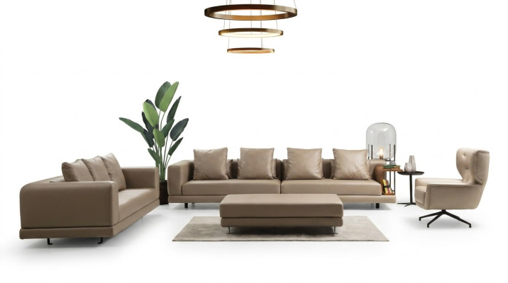 Four-seater sofa set three-seater armchair beige sofa 3-piece leather set