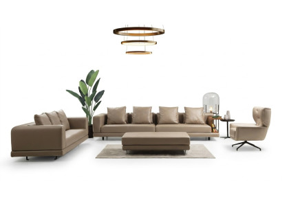 Four-seater sofa set three-seater armchair beige sofa 3-piece leather set