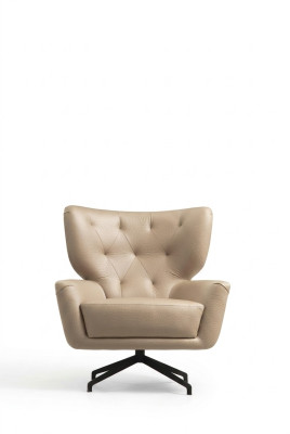 Wing chair armchair upholstered 1-seater brown upholstered armchair leather modern