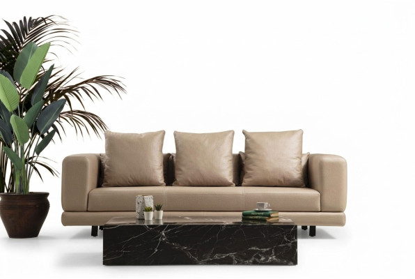 Three-seater Couch Beige Sofa 3-seater Upholstered Sofa Modern Faux Leather