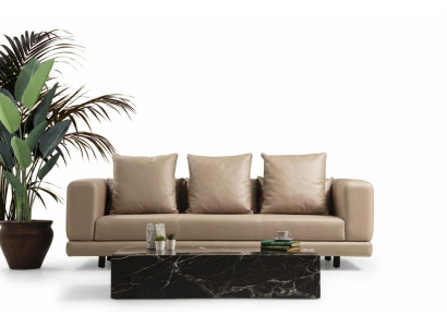 Three-seater Couch Beige Sofa 3-seater Upholstered Sofa Modern Faux Leather