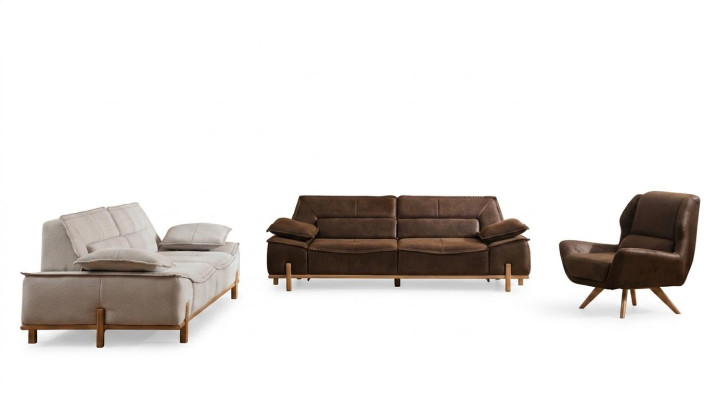 Complete couch set three-seater armchair couch brown fabric sofas 3-piece