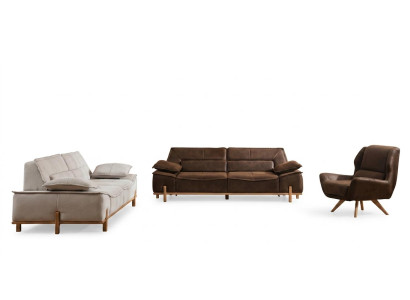 Complete couch set three-seater armchair couch brown fabric sofas 3-piece