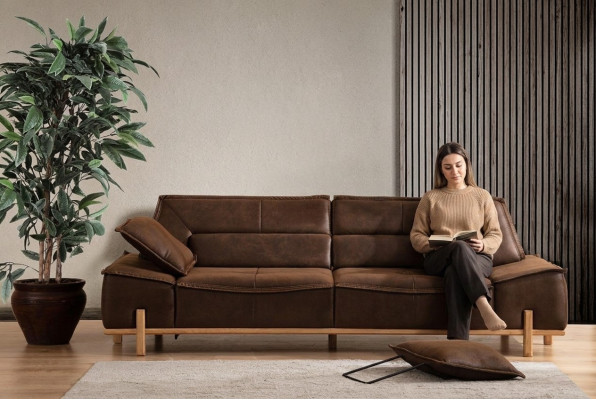 Fabric sofa three-seater sofa upholstered sofa brown fabric modern