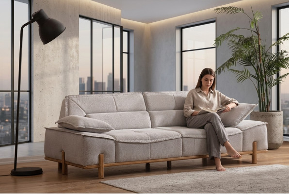 Three-seater couch fabric sofa seat upholstered sofa fabric modern gray