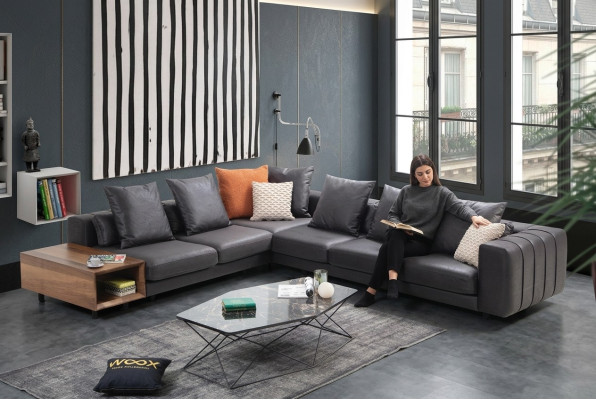 Corner set L-shaped corner sofa upholstered sofa fabric sofa couch gray sofa table