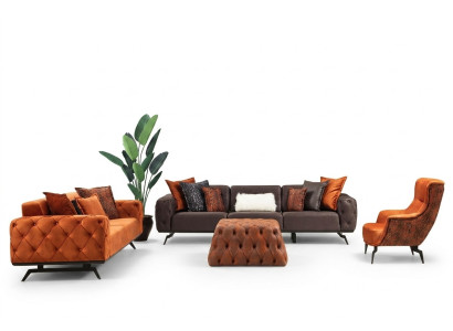 Four-seater couch set, three-seater, armchair, orange sofa, 3-piece fabric sofa