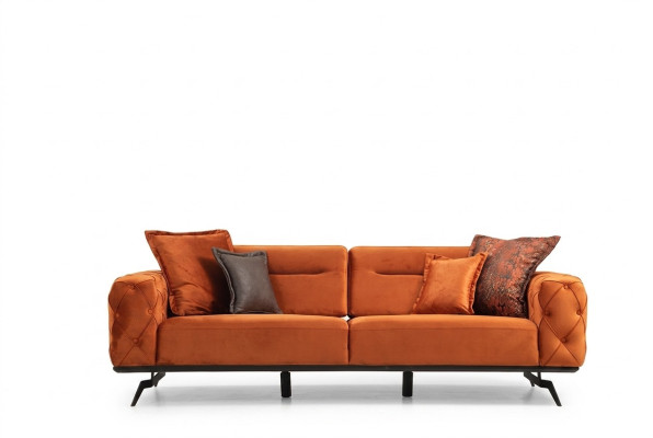 Three-seater couch orange sofa 3-seater upholstery fabric sofa Chesterfield