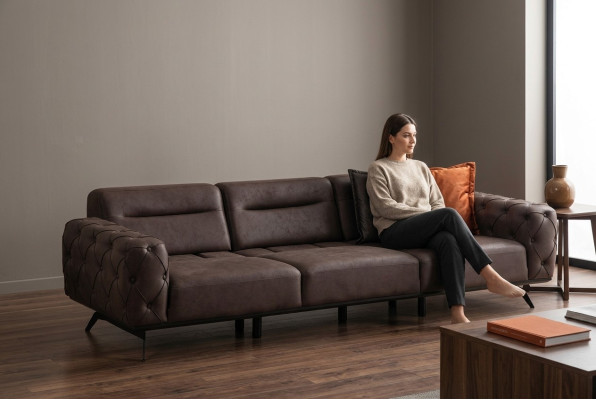 Chesterfield four-seater couch brown sofa 4-seat upholstered sofa fabric sofa
