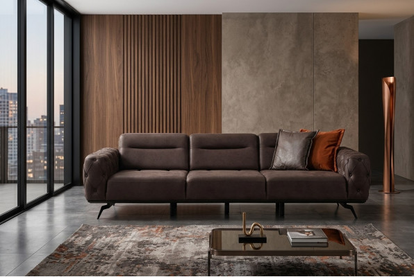 Chesterfield four-seater couch brown sofa 4-seat upholstered sofa fabric sofa