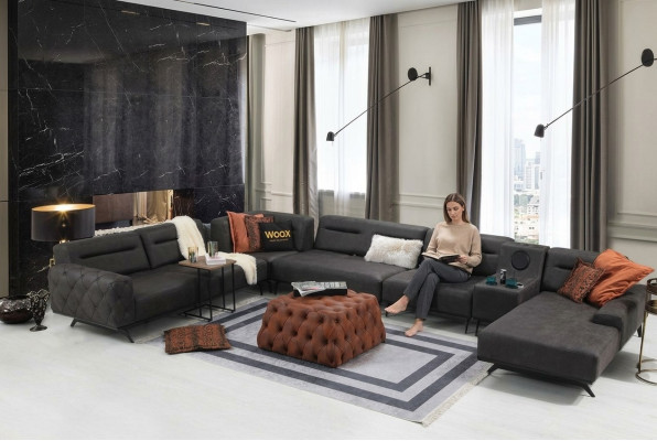 U-shaped sectional sofa, upholstered sofa, fabric sofa, corner set, couch, gray, large sofa