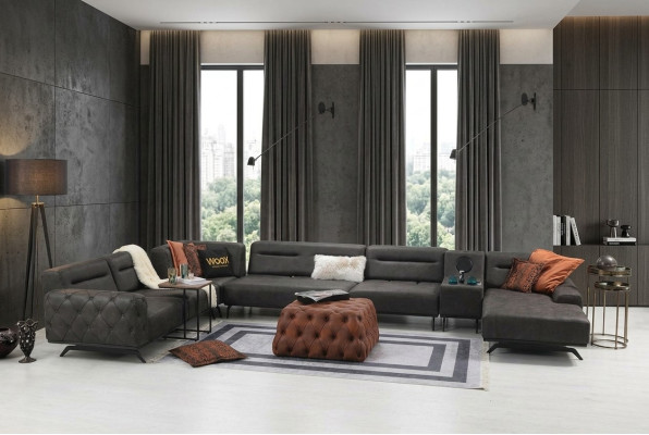 U-shaped sectional sofa, upholstered sofa, fabric sofa, corner set, couch, gray, large sofa