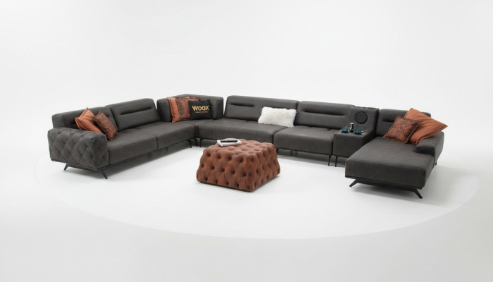 U-shaped sectional sofa, upholstered sofa, fabric sofa, corner set, couch, gray, large sofa