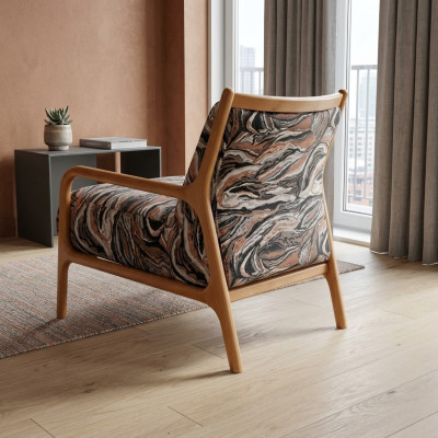 Classic upholstered armchair fabric armchair fabric wood brown single-seater