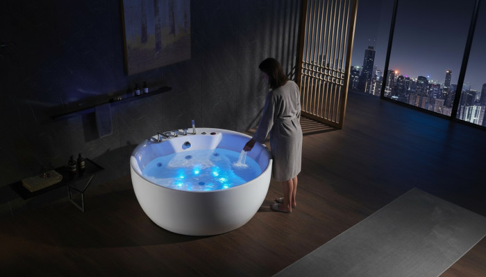 Round Bathtub Whirlpool Tub Relaxation Spa Tubs White 150cm Bubble Massage Jets